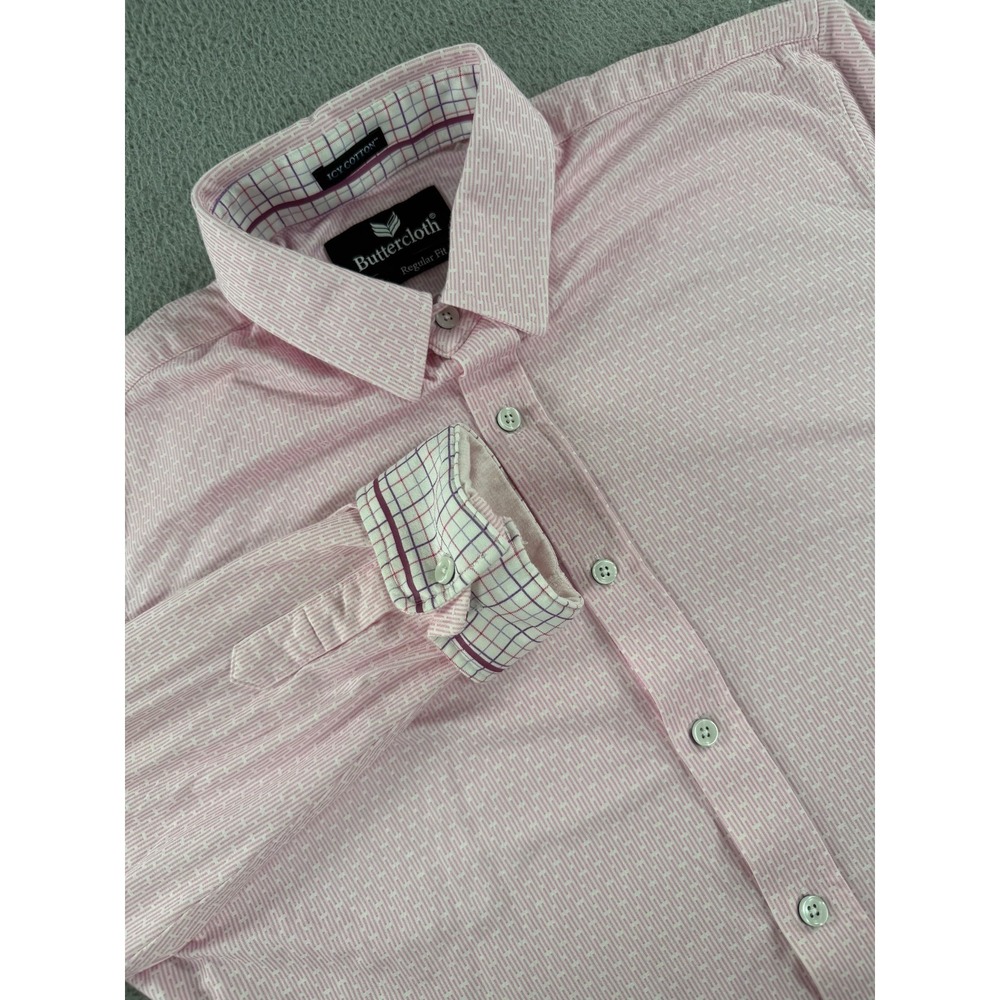Buttercloth Shirt Men's Medium Pink Geometric Icy Cotton‎ Long Sleeve Flip Cuff